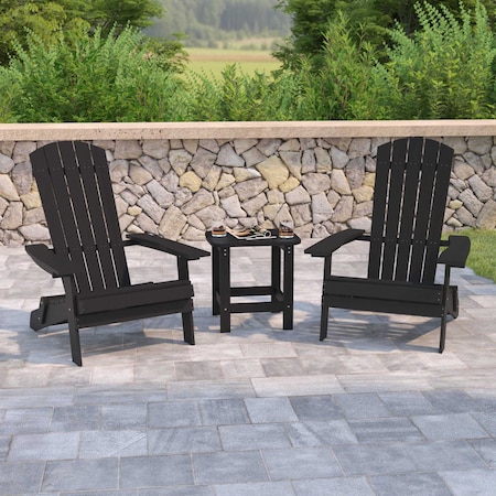 Flash Furniture Black Side Table and 2 Folding Adirondack Chairs JJ-C14505-2-T14001-BLK-GG